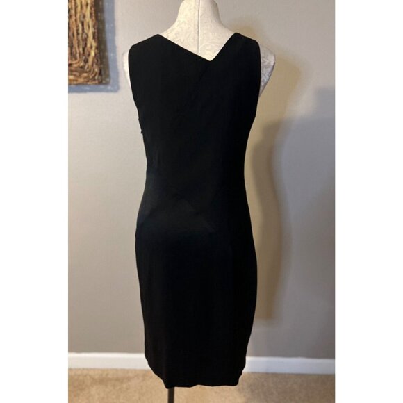 DKNY Sheath Dress 8 Black Stretch Sleeveless Asymmetrical Neck Classic Career - Picture 2 of 7